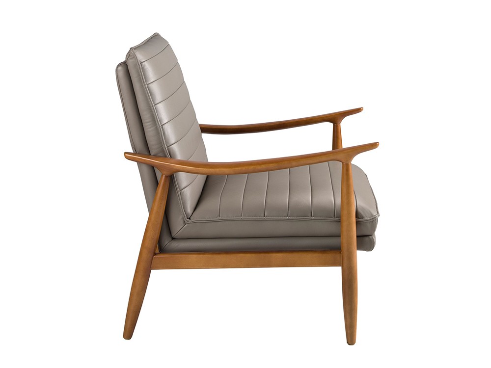 Sillón de diseño con asiento tapizado en piel con patas de madera 5130 de Ángel Cerdá