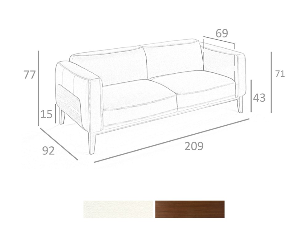 Medidas y acabados del sofá de tres plazas 6115 de Ángel Cerdá