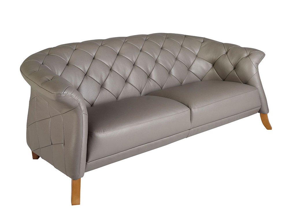 Sofá chester de dos plazas tapizado en piel gris 6187 de Ángel Cerdá