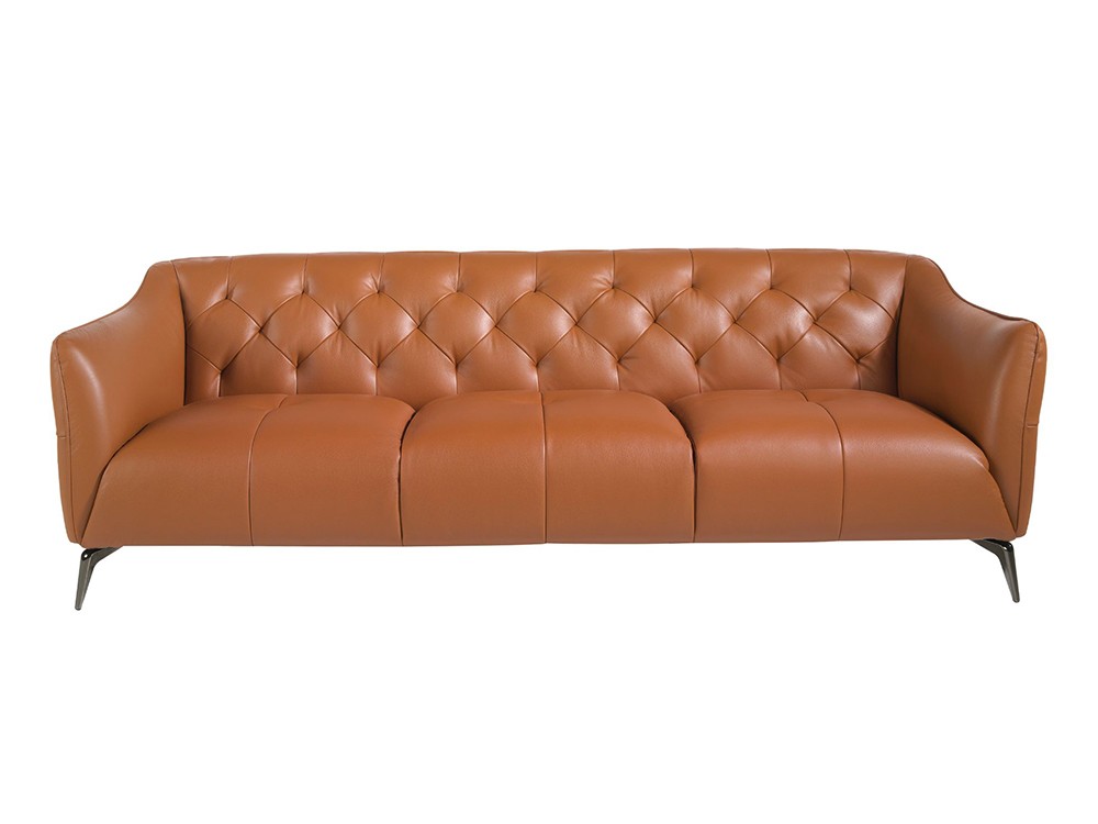 Sofá chester en piel natural marrón con patas de acero oscuro 5169 de Ángel Cerdá