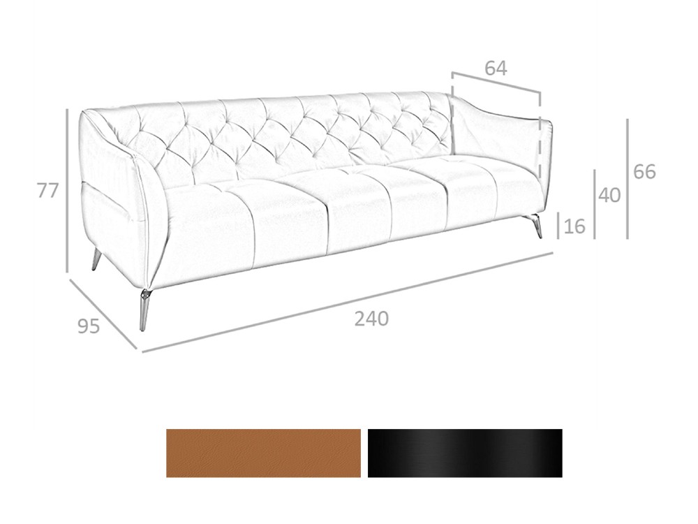 Medidas y acabados del sofá tapizado en piel 6169 de Ángel Cerdá