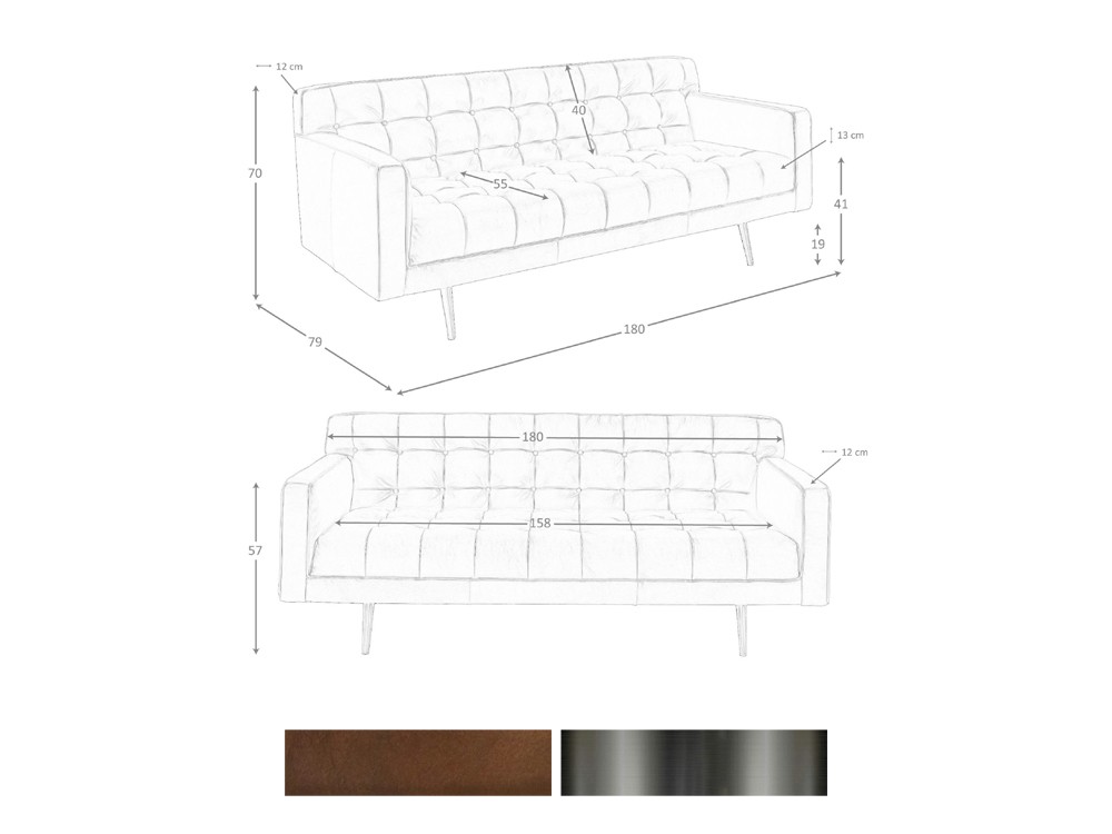 Medidas y acabados del sofá tapizado en piel 6224 de Ángel Cerdá