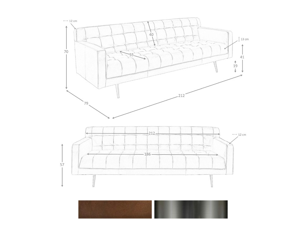 Medidas y acabados del sofá tapizado en piel 6225 de Ángel Cerdá