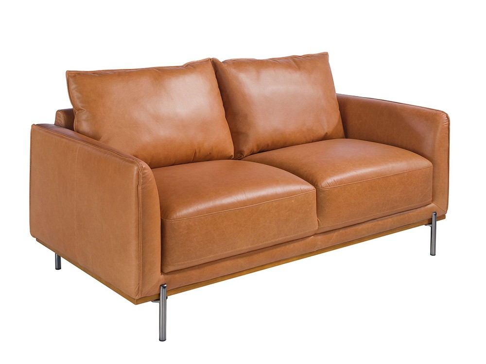 Sofá de dos plazas 6129 de Ángel cerdá tapizado en piel marrón