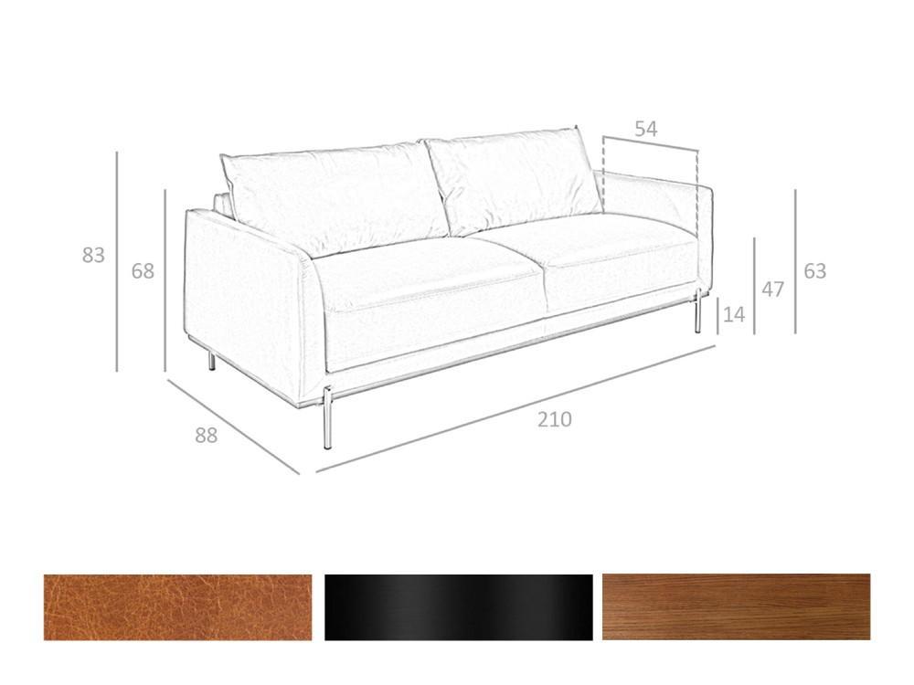 Medidas y acabados del sofá de dos plazas 6130 de Ángel Cerdá