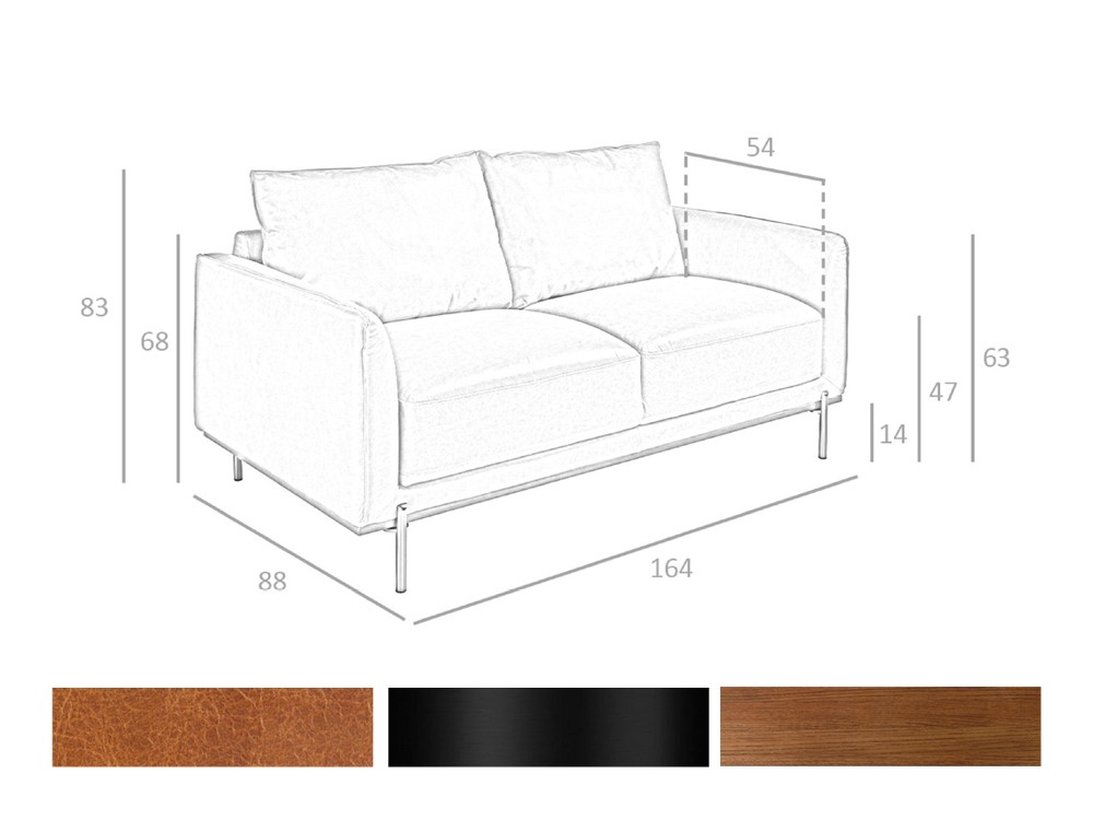 Medidas y acabados del sofá de dos plazas 6129 de Ángel Cerdá