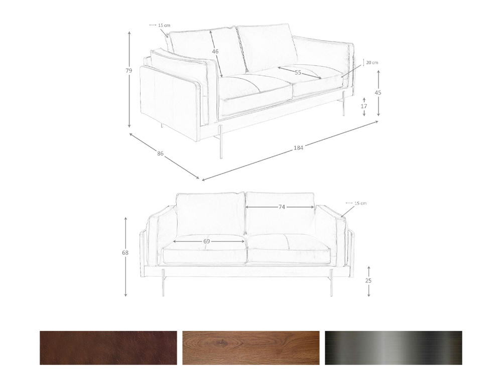 Medidas y acabados del sofá de dos plazas 6222 de Ángel Cerdá