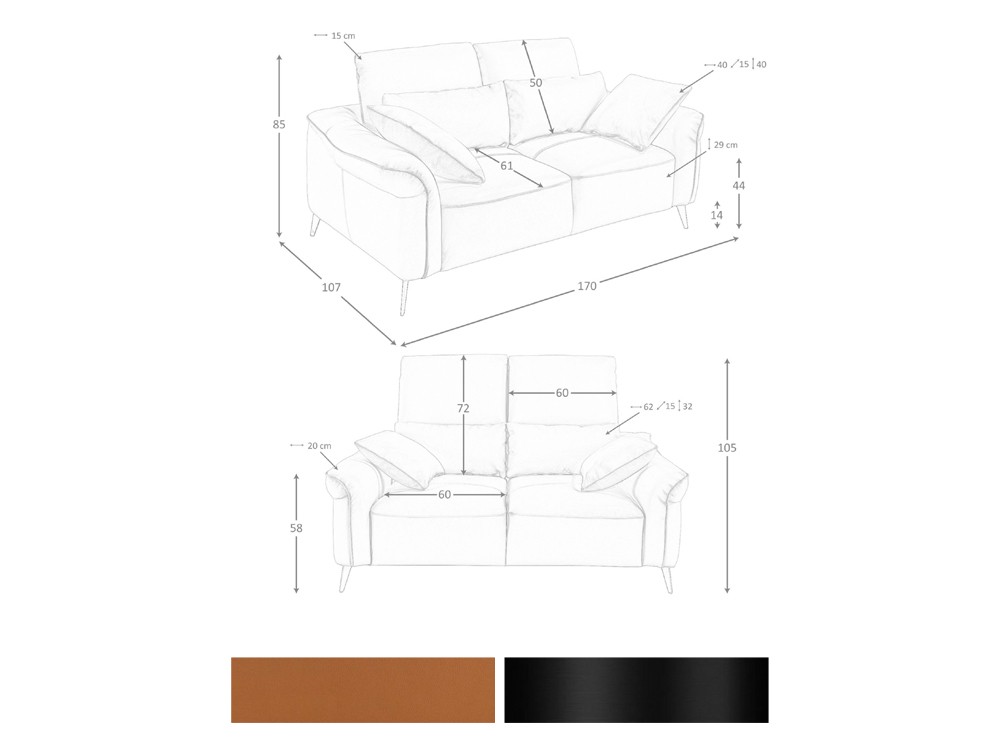 Medidas y acabados del sofá de dos plazas 6207 de Ángel Cerdá