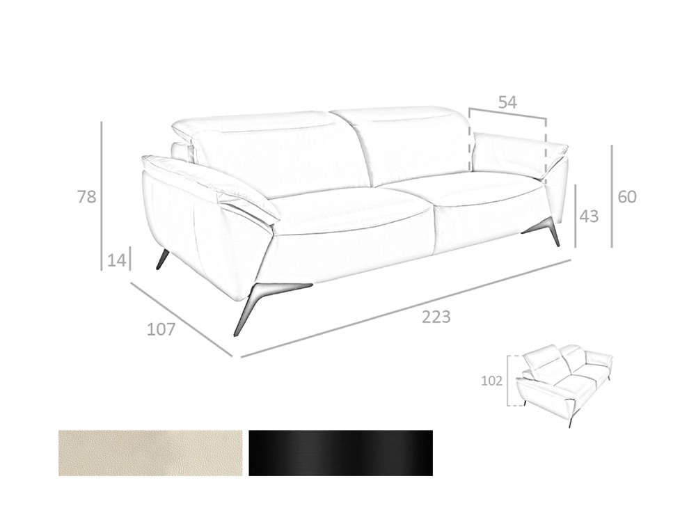 Medidas y acabados del sofá de tres plazas 6132 de Ángel Cerdá