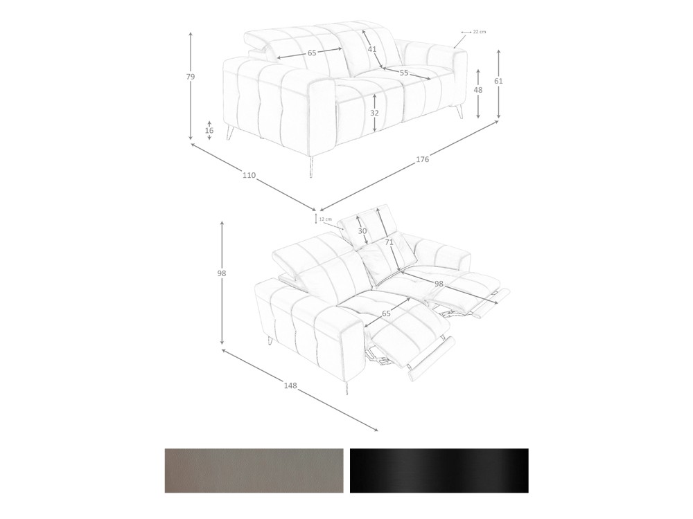 medidas y acabados del sofá relax de tres plazas 6210 de Ángel Cerdá