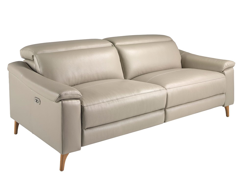 Sofá relax de tres plazas tapizado en piel gris taupé 6190 de Ángel Cerdá