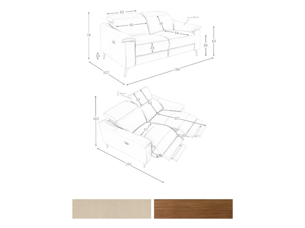 medidas y acabados del sofá de dos plazas 6189 de Ángel Cerdá