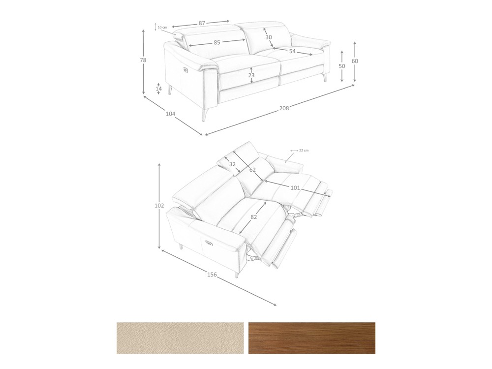 medidas y acabados del sofá de tres plazas 6190 de Ángel Cerdá