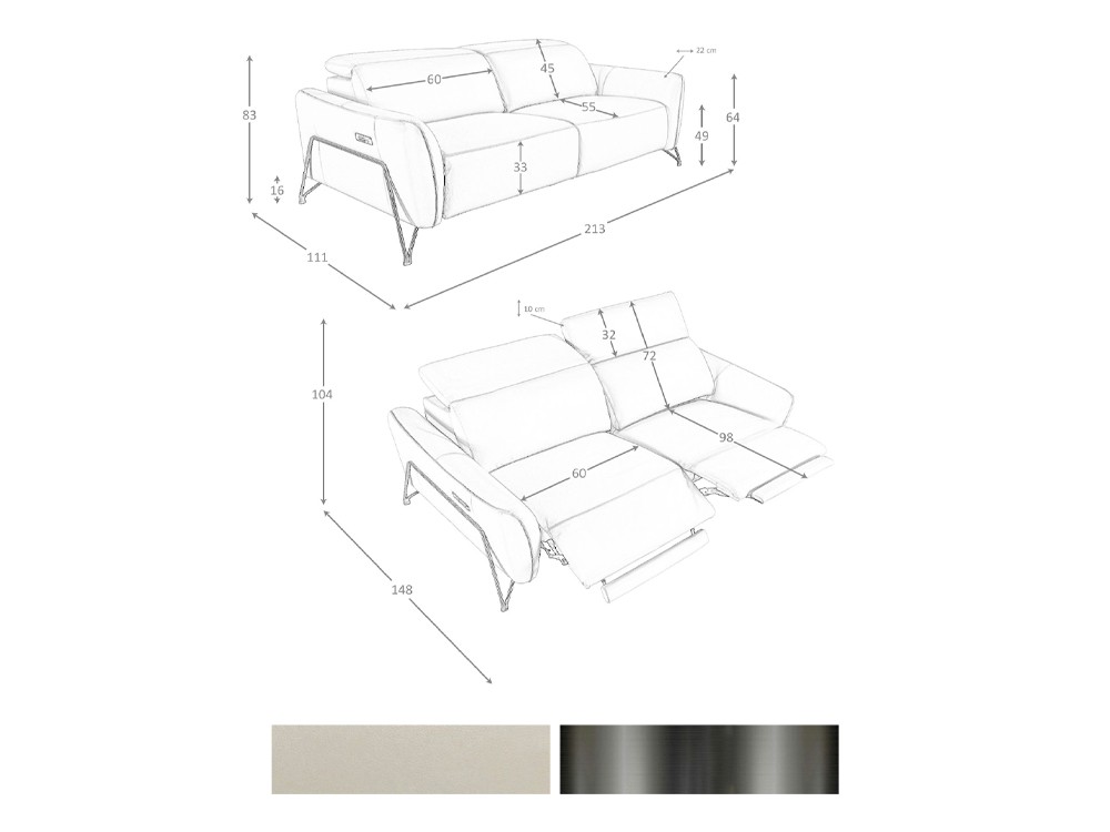 medidas y acabados del sofá relax de dos plazas 6276 de Ángel Cerdá