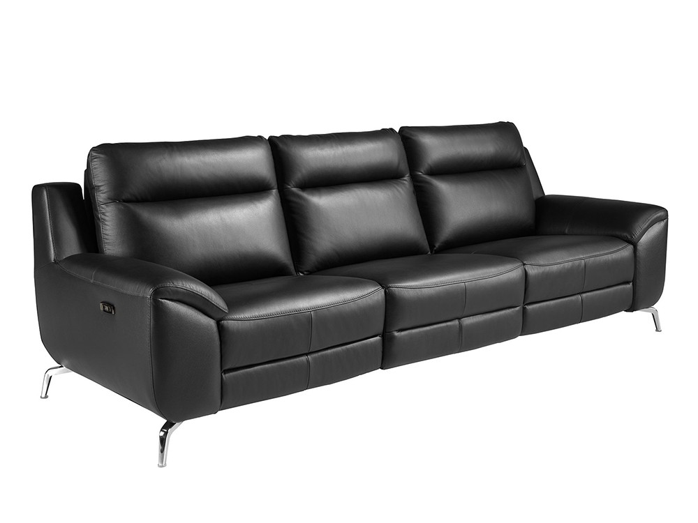 Sofá relax de tres plazas tapizado en piel negro 6194 de Ángel Cerdá