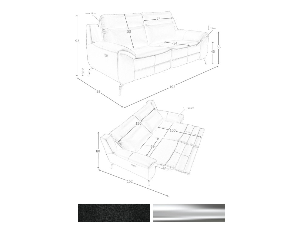 medidas y acabados del sofá relax de dos plazas 6193 de Ángel Cerdá
