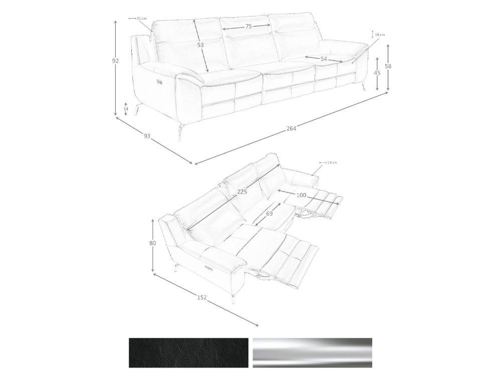 medidas y acabados del sofá relax de tres plazas 6194 de Ángel Cerdá