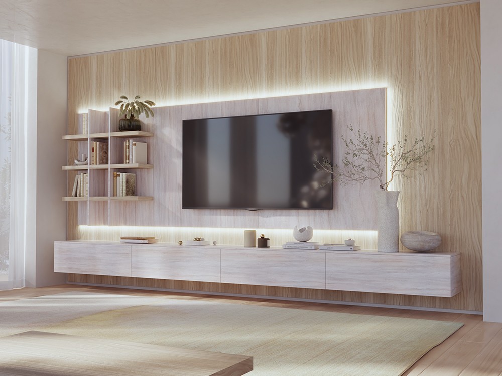 Composición para salón suspendido con panel 838 de piñero y cabrero