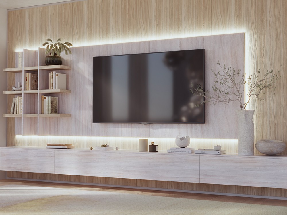 Panel con soporte tv y luz del, mueble tv 838 de Piñero y Cabrero