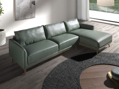 Sofá con chaiselongue tapizado en piel natural 6199 o 6200 de Ángel Cerdá