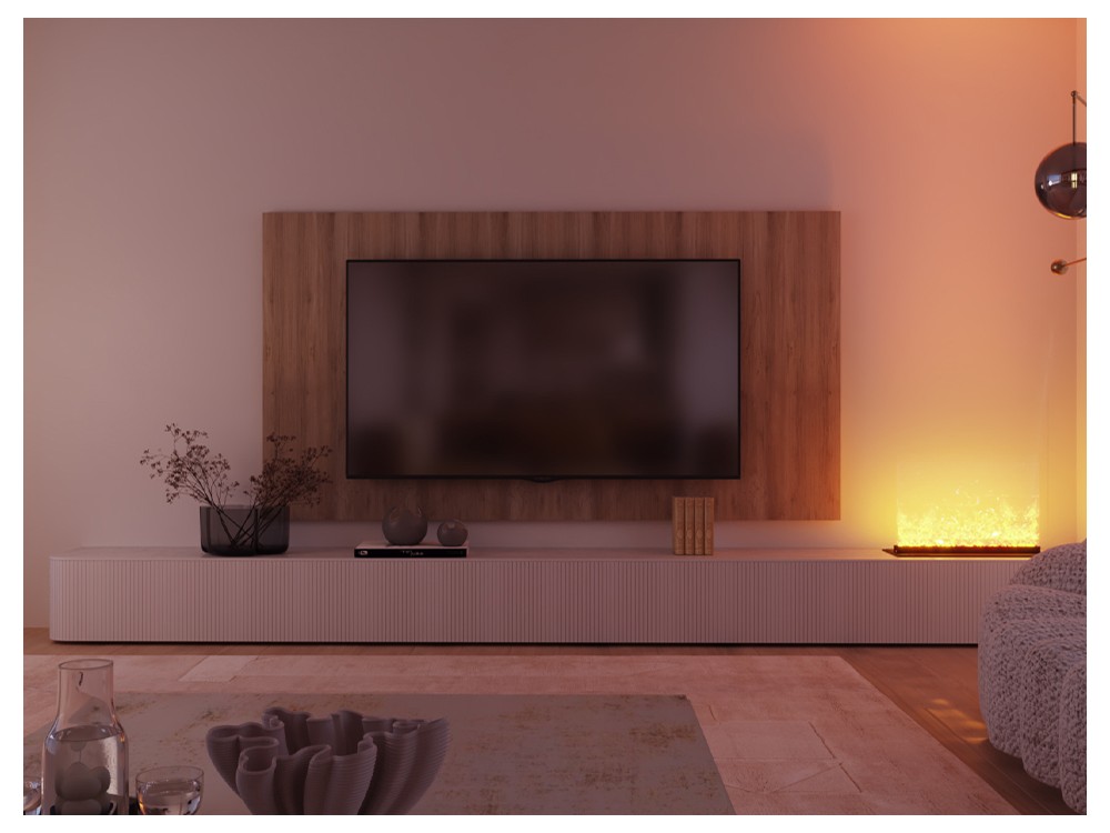 Mueble TV curvo con chimenea 825 Piñero y Cabrero