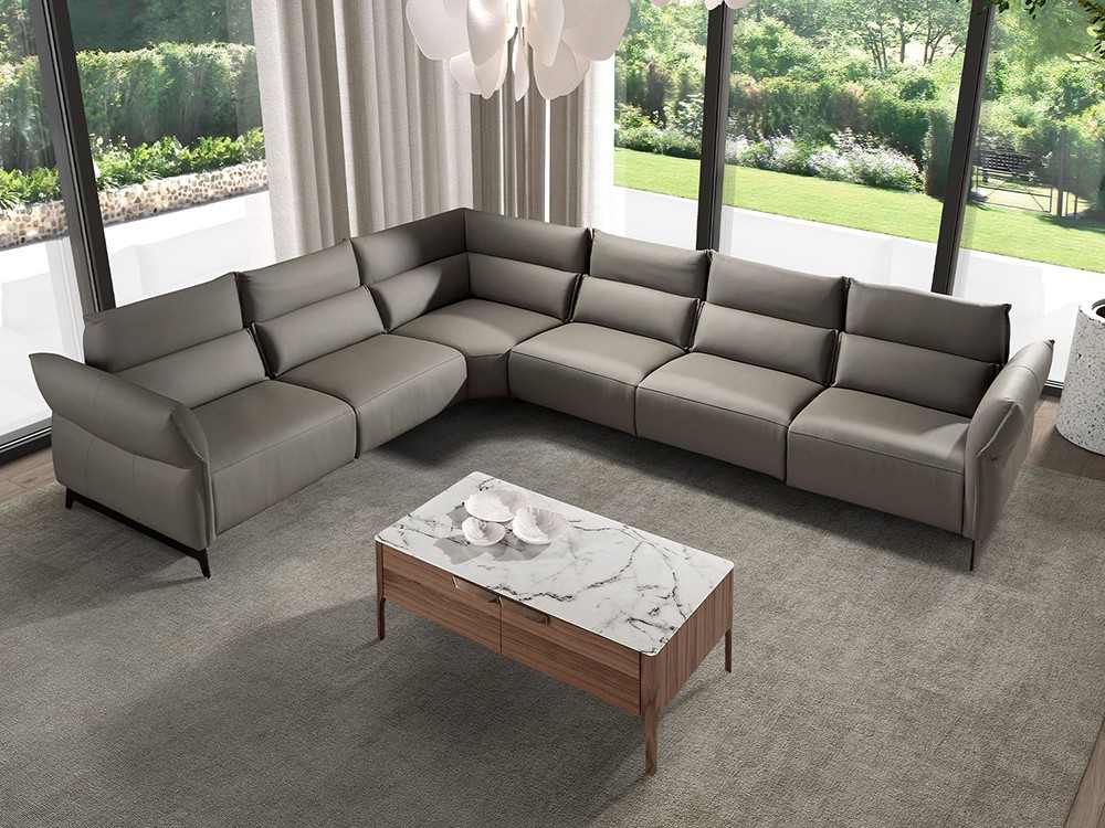 Sofá rincón con dos asientos relax tapizado en piel 6249 de Ángel Cerdá