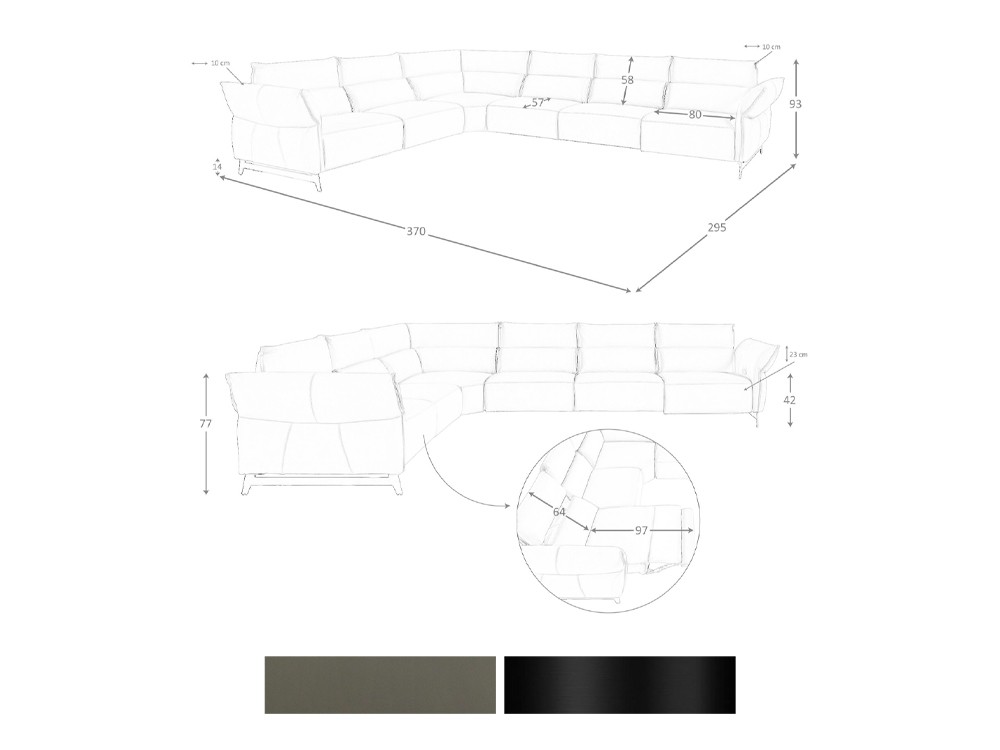 Medidas y acabados del sofá rincón 6249 de Ángel Cerdá