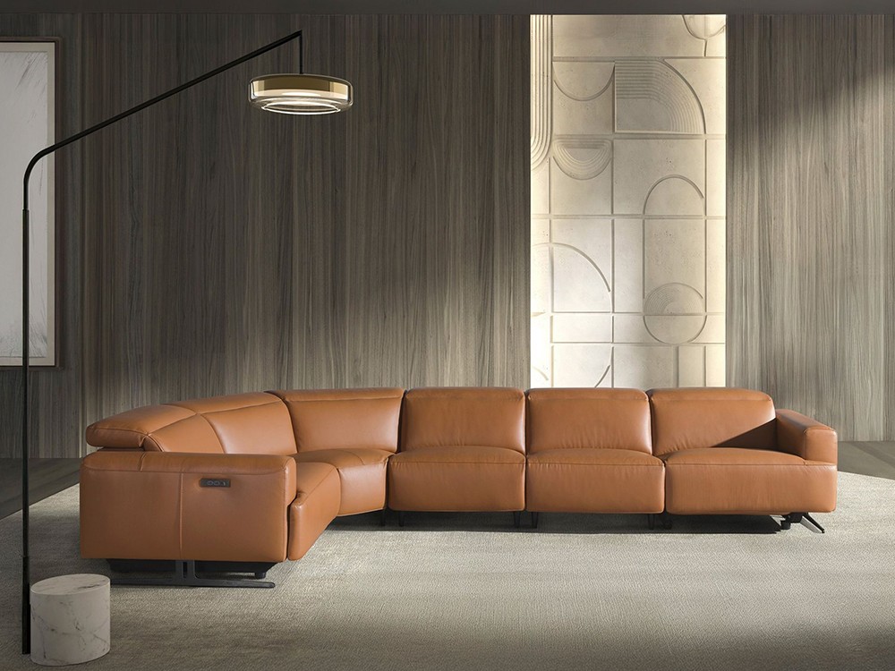 Sofá rincón con dos asientos relax tapizado en piel 6263 de Ángel Cerdá
