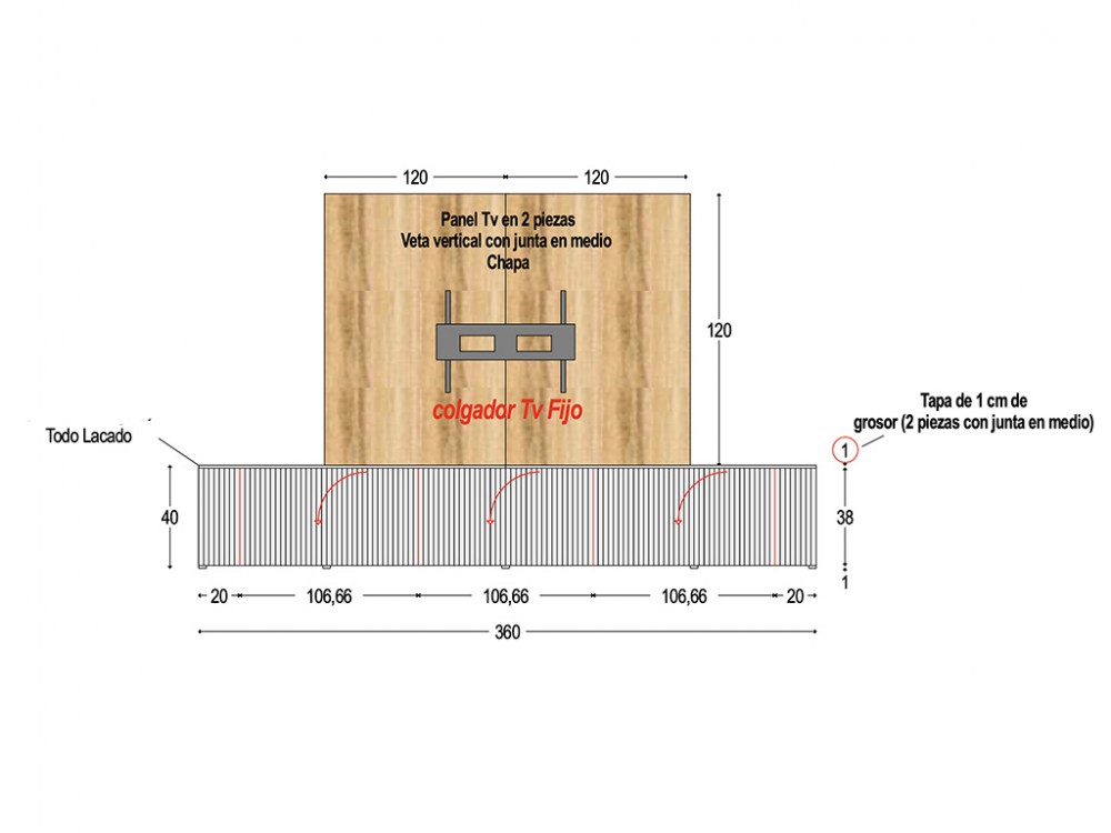 Mueble TV curvo con chimenea 825 Piñero y Cabrero