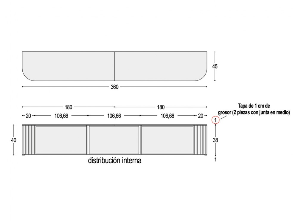 Mueble TV curvo con chimenea 825 Piñero y Cabrero