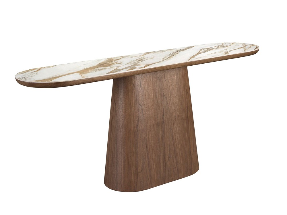 Consola 3284 en chapa natural de nogal y sobre porcelánico.