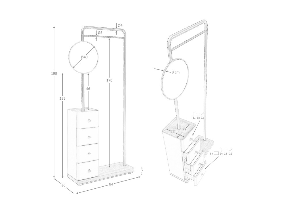 Medidas del perchero con espejo 3281 de Ángel Cerdá