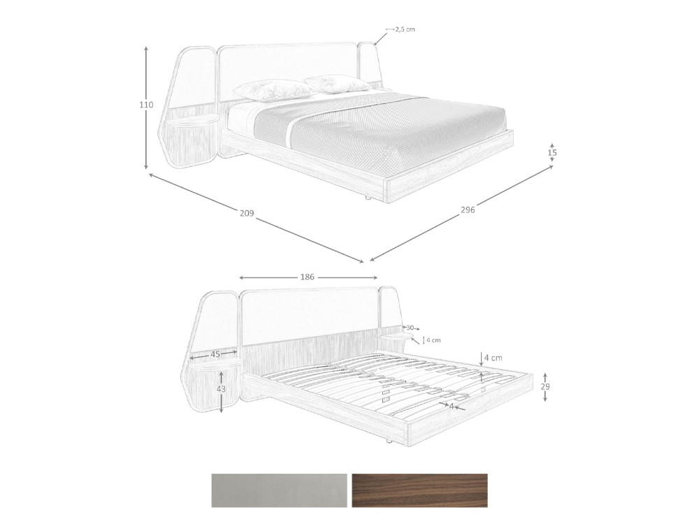 Medidas de la cama tapizada con mesitas 7175 de Ángel Cerdá