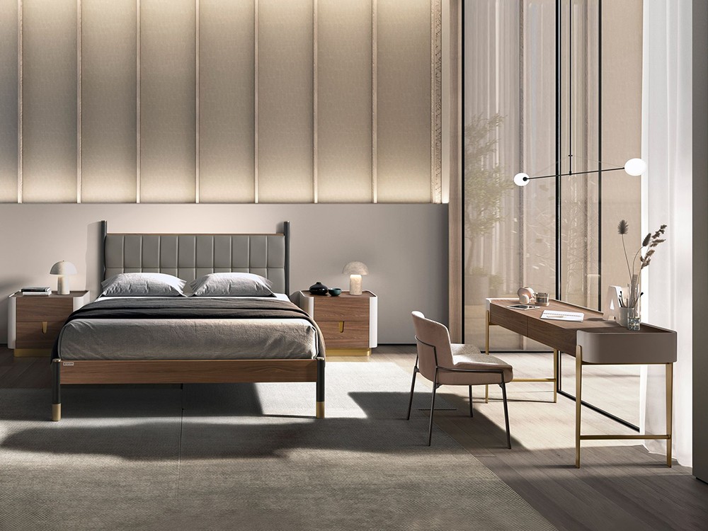 Cama con estructura en chapa natural de nogal 7169 de Ángel Cerdá