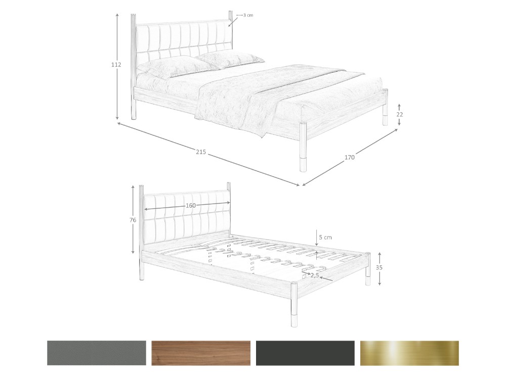 Medidas de la cama tapizada con mesitas 7169 de Ángel Cerdá