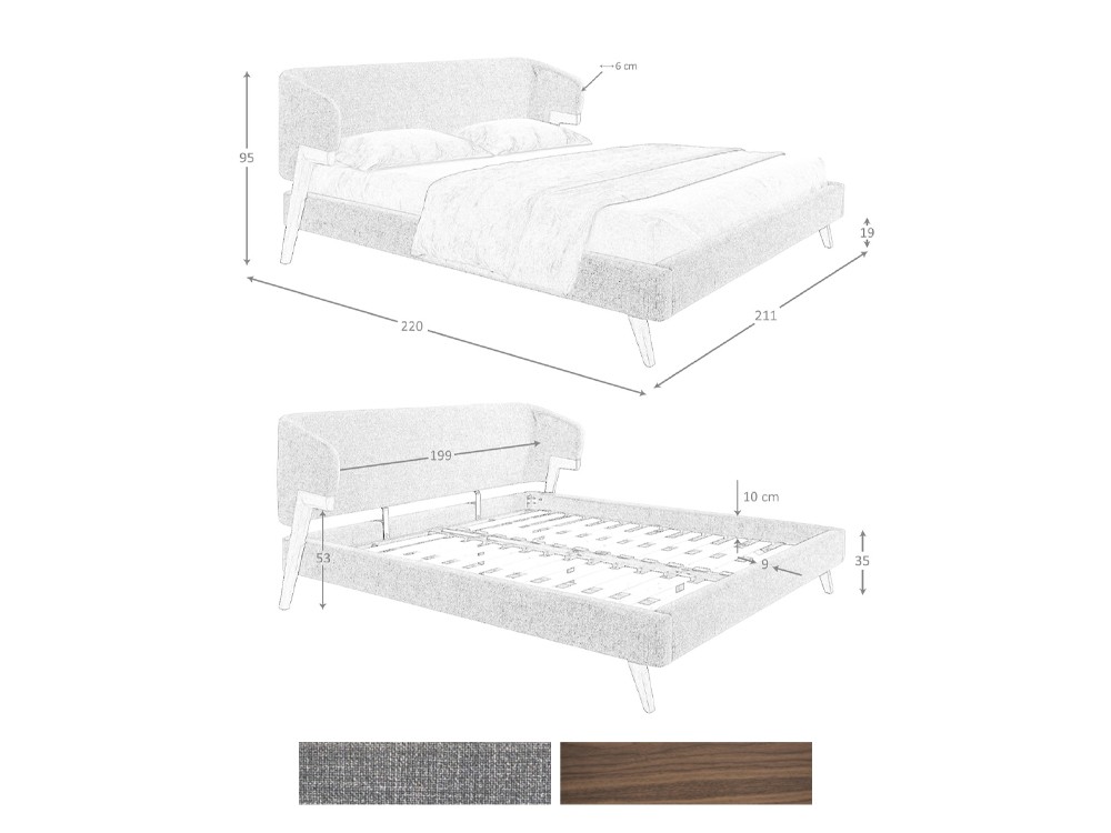 Medidas y acabados de la cama tapizada con mesitas 7173 de Ángel Cerdá
