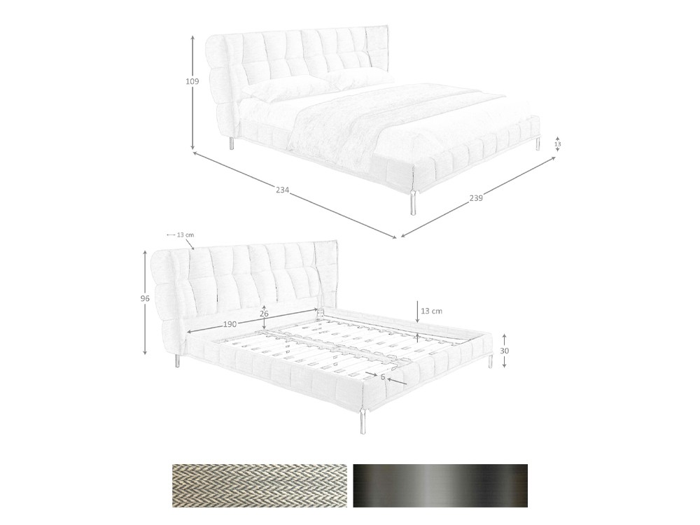 Medidas y acabados de la cama tapizada 7211 de Ángel Cerdá
