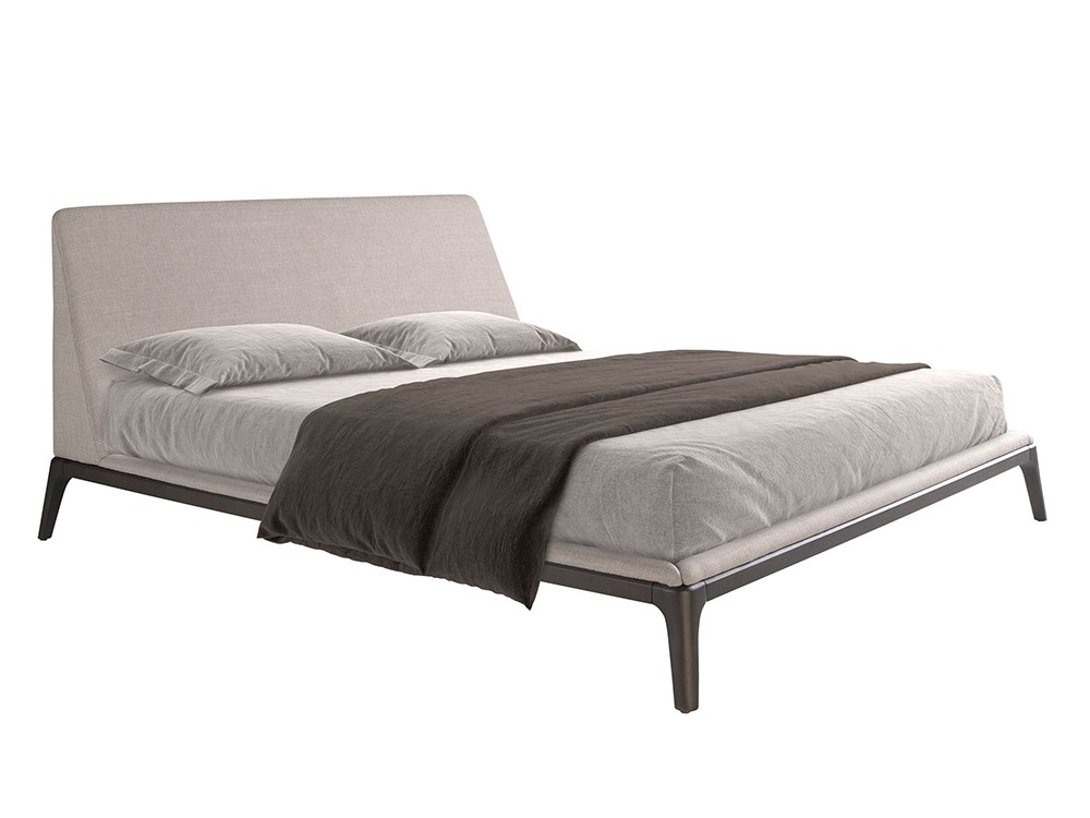 Cama tapizada en tejido gris con estructura en madera color wengué 7155 de Ángel Cerdá