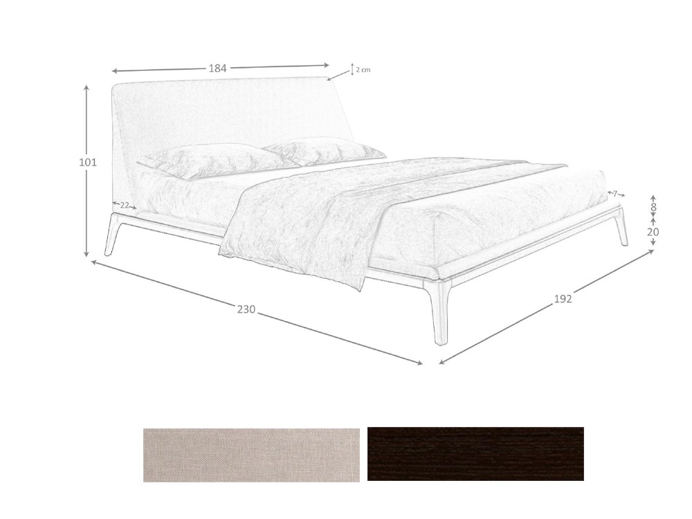 Medidas y acabados de la cama tapizada 7155 de Ángel Cerdá