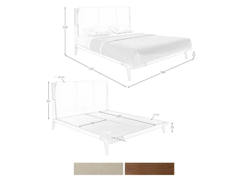 Medidas y acabados de la cama tapizada 7194 de Ángel Cerdá