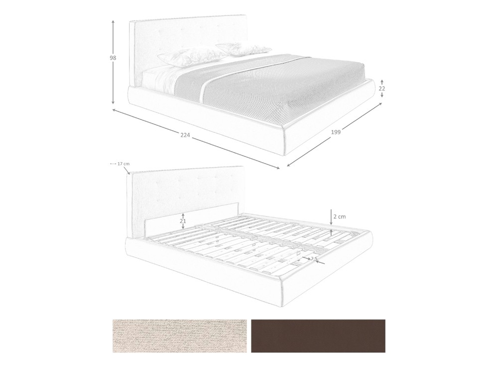 Medidas y acabados de la cama tapizada 7174 de Ángel Cerdá