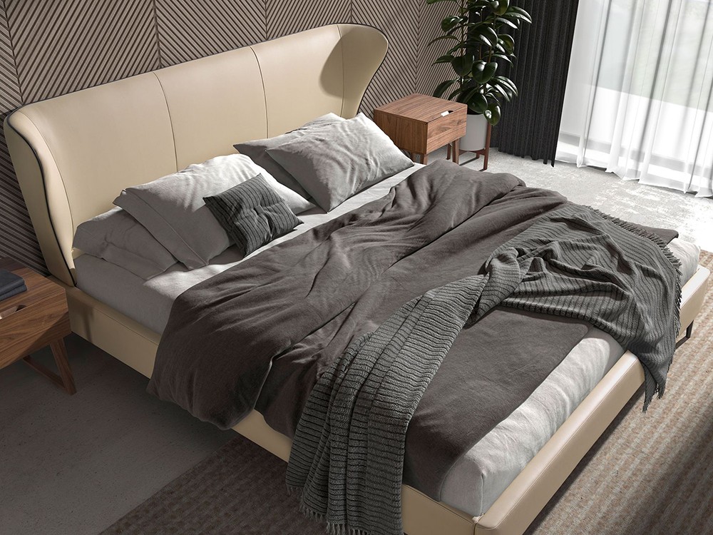 Cama tapizada en polipiel crema con patas de acero 7157 de Ángel Cerdá