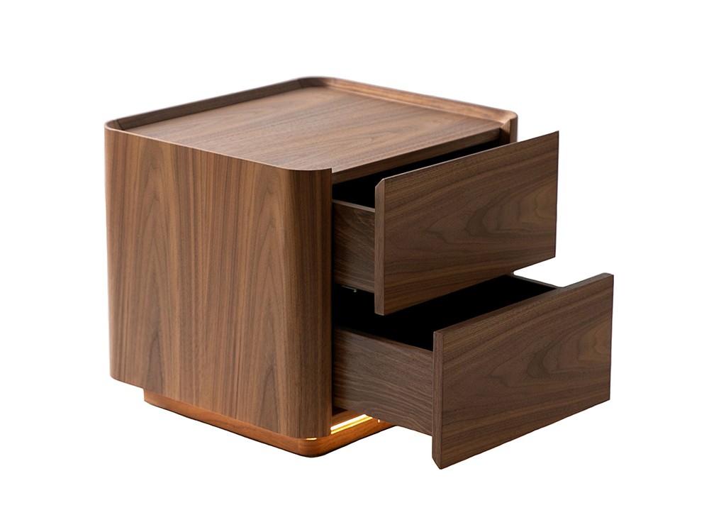 Mesita de noche de diseño con chapa natural de nogal con dos cajones 7165 de Ángel Cerdá
