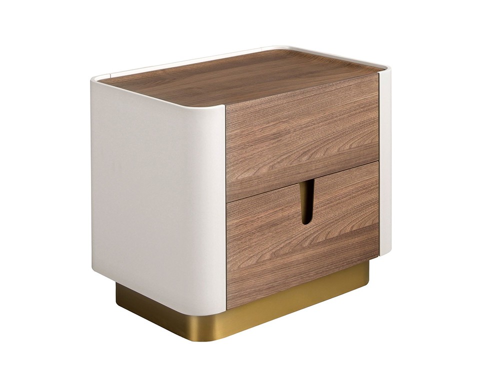 Mesita de noche en chapa natural de nogal y laca 7187 de Ángel Cerdá