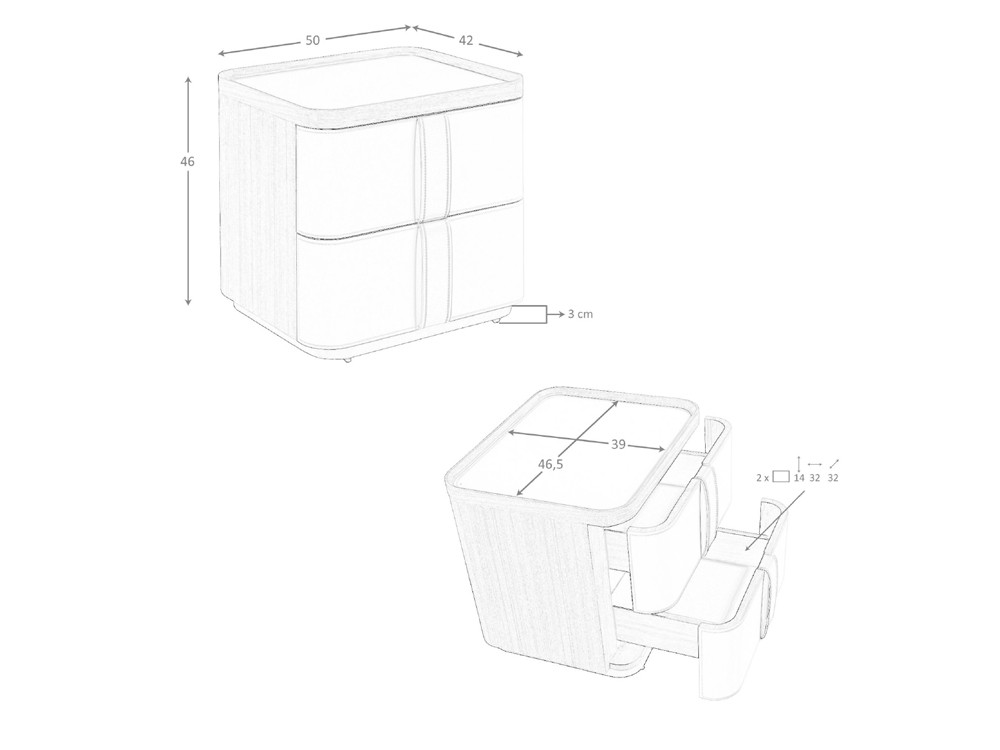 Medidas de la mesita de noche 7204 de Ángel Cerdá