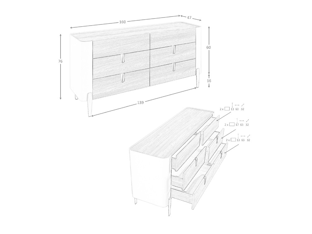 Medidas de la cómoda 7185 de Ángel Cerdá