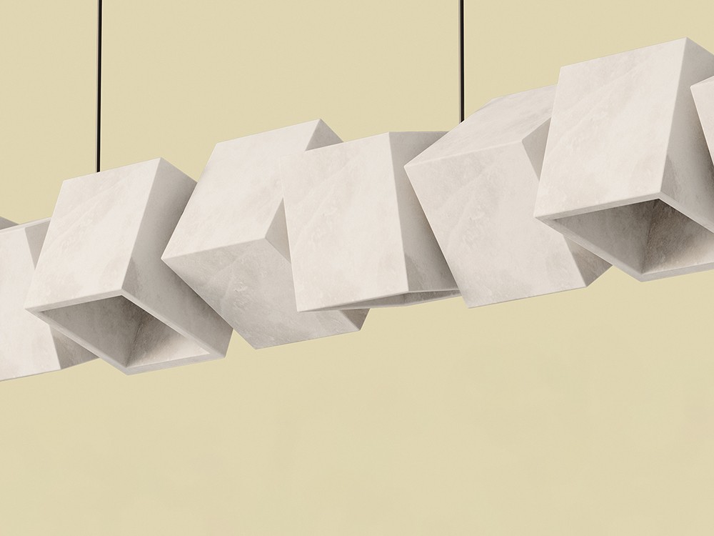 Detalle de las tulipas de alabastro natural de la lámpara Cubic Big de Aromas