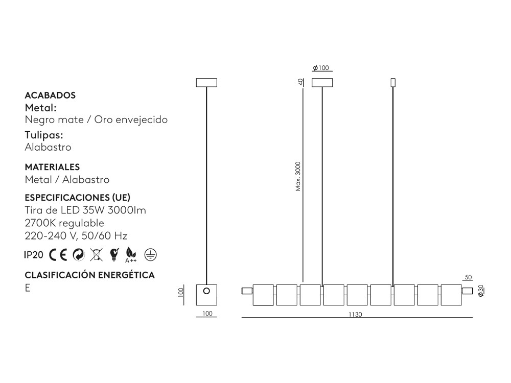 Medidas de la lámpara Cubic Big de Aromas