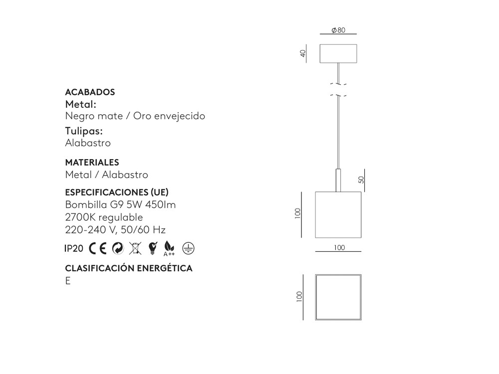 Medidas de la lámpara Cubic de Aromas