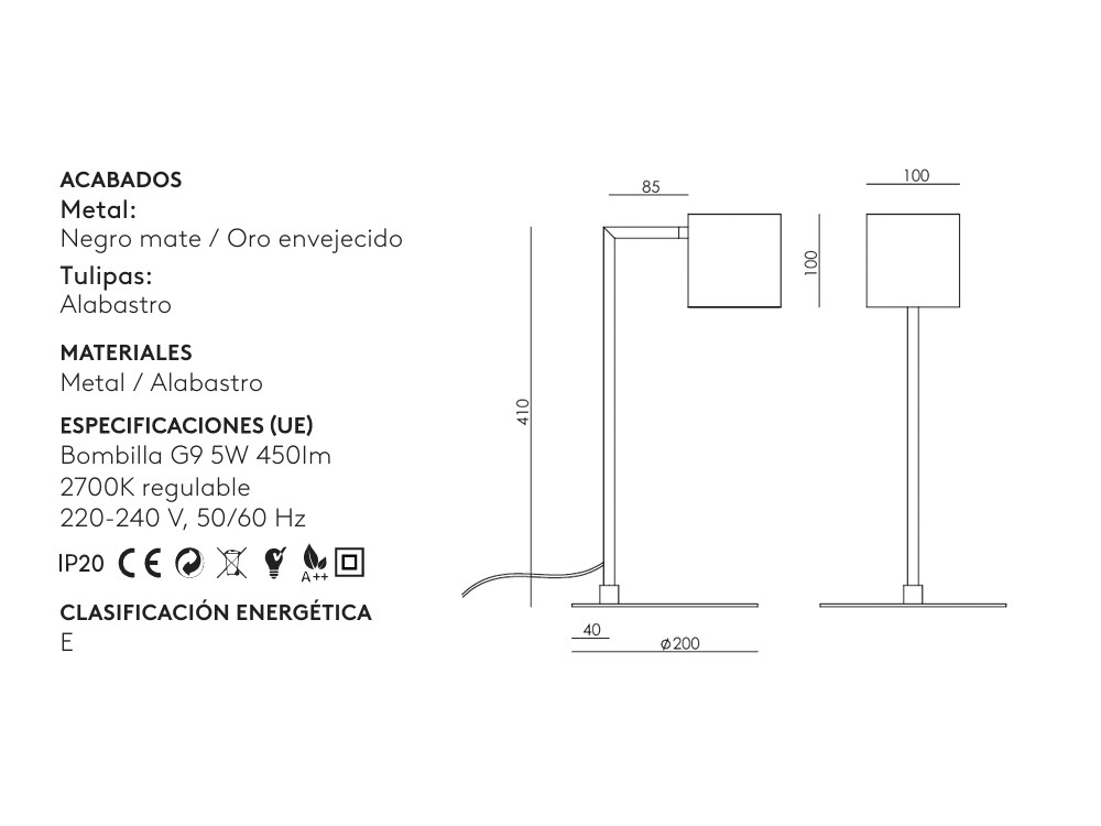 Medidas de la lámpara de mesa Cubic de Aromas